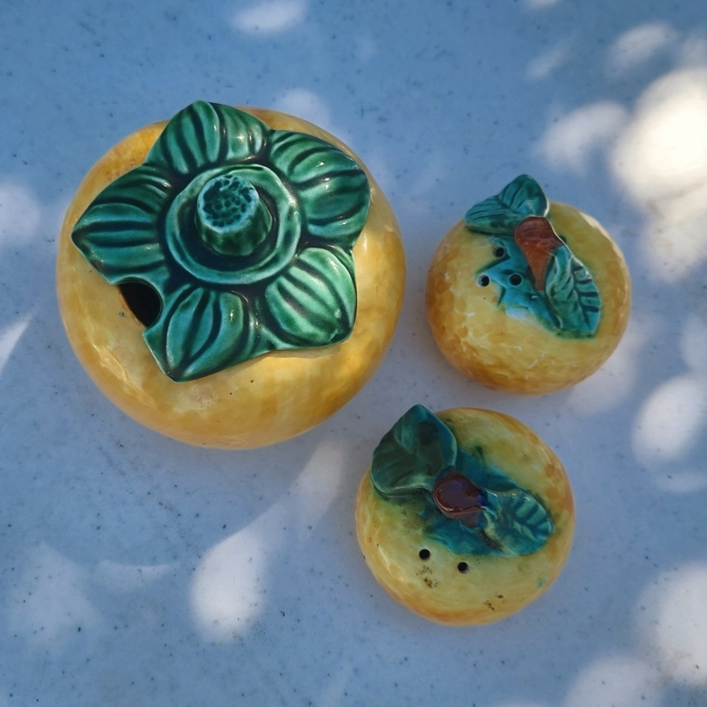 Porcelain Lemon Salt/Pepper Shaker and Sugar Bowl